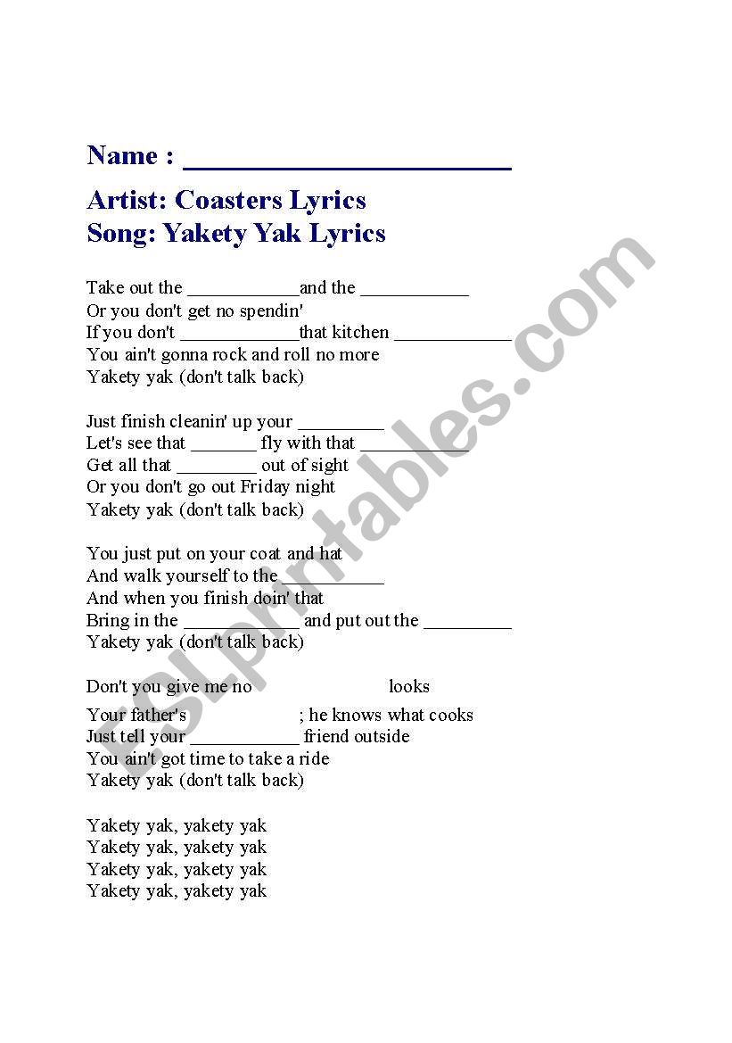 stand by me song with blanks worksheet