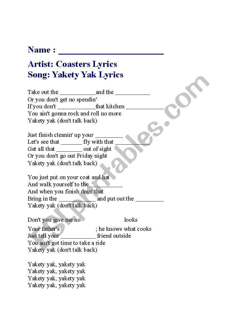 stand by me song with blanks worksheet