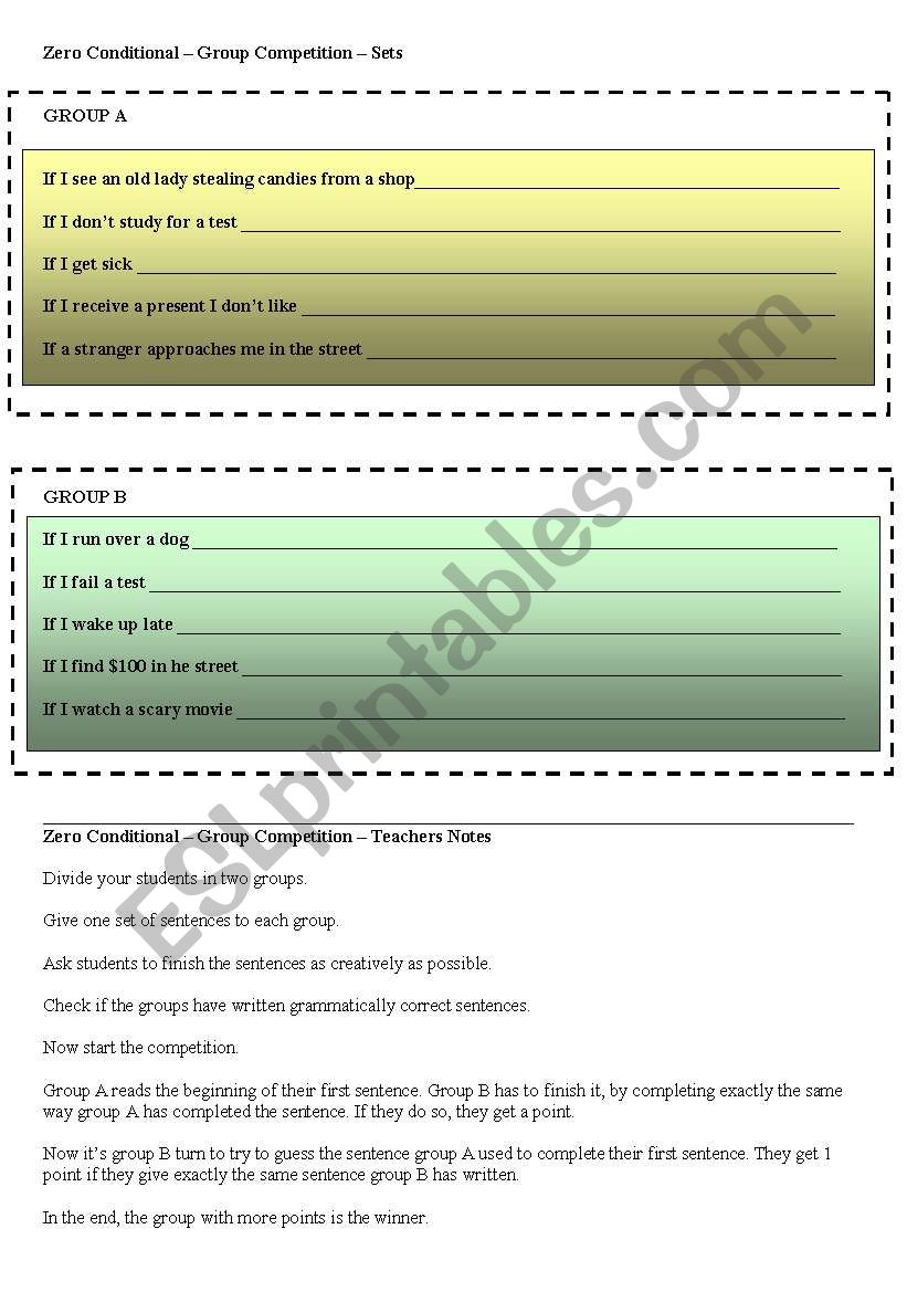 Zero Conditional worksheet