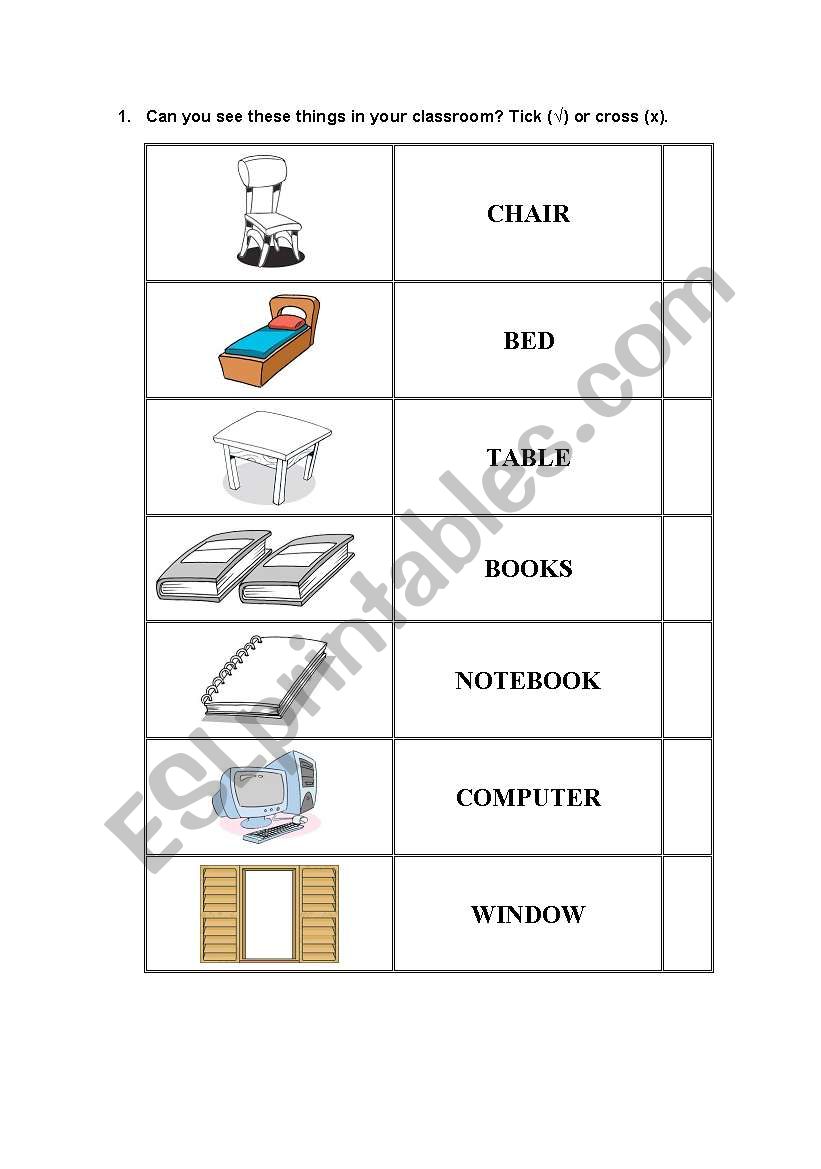 Classroom Objects worksheet