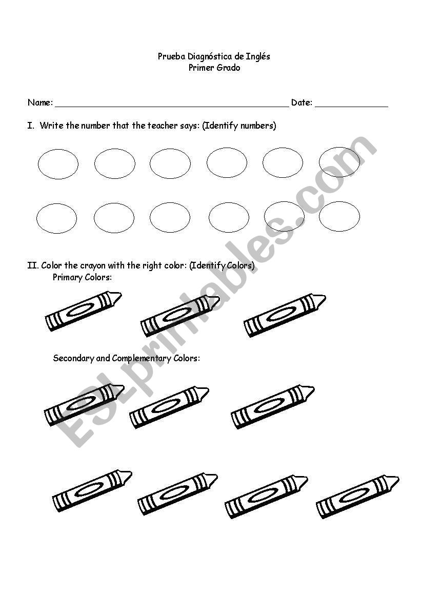 Elementary Diagnostic Test worksheet