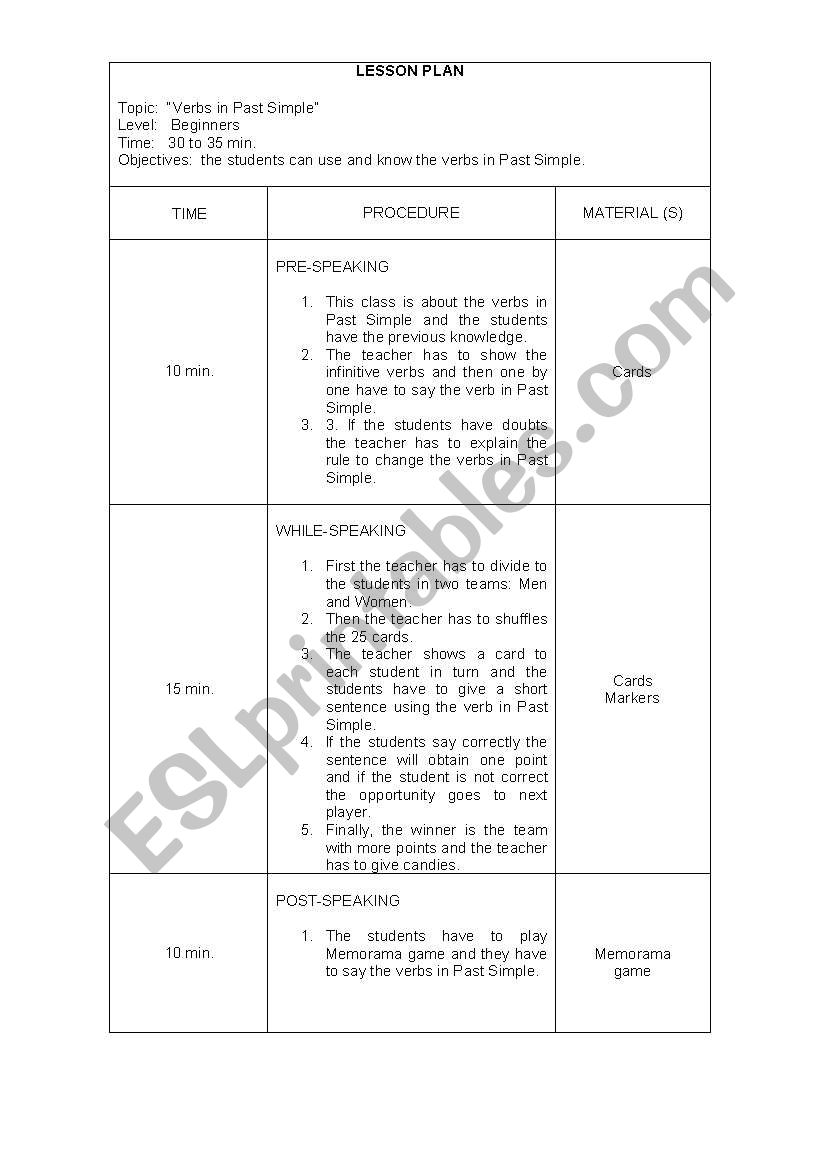 Verbs in past simple worksheet