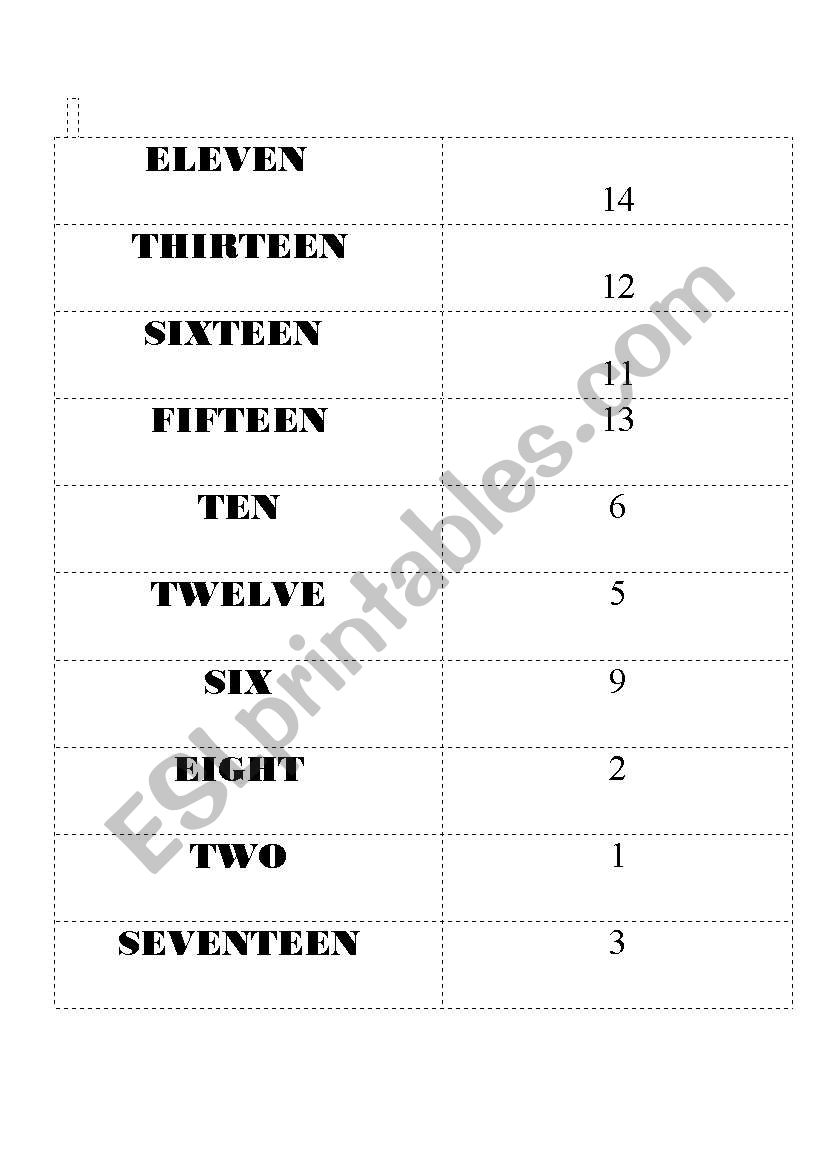 numbers worksheet