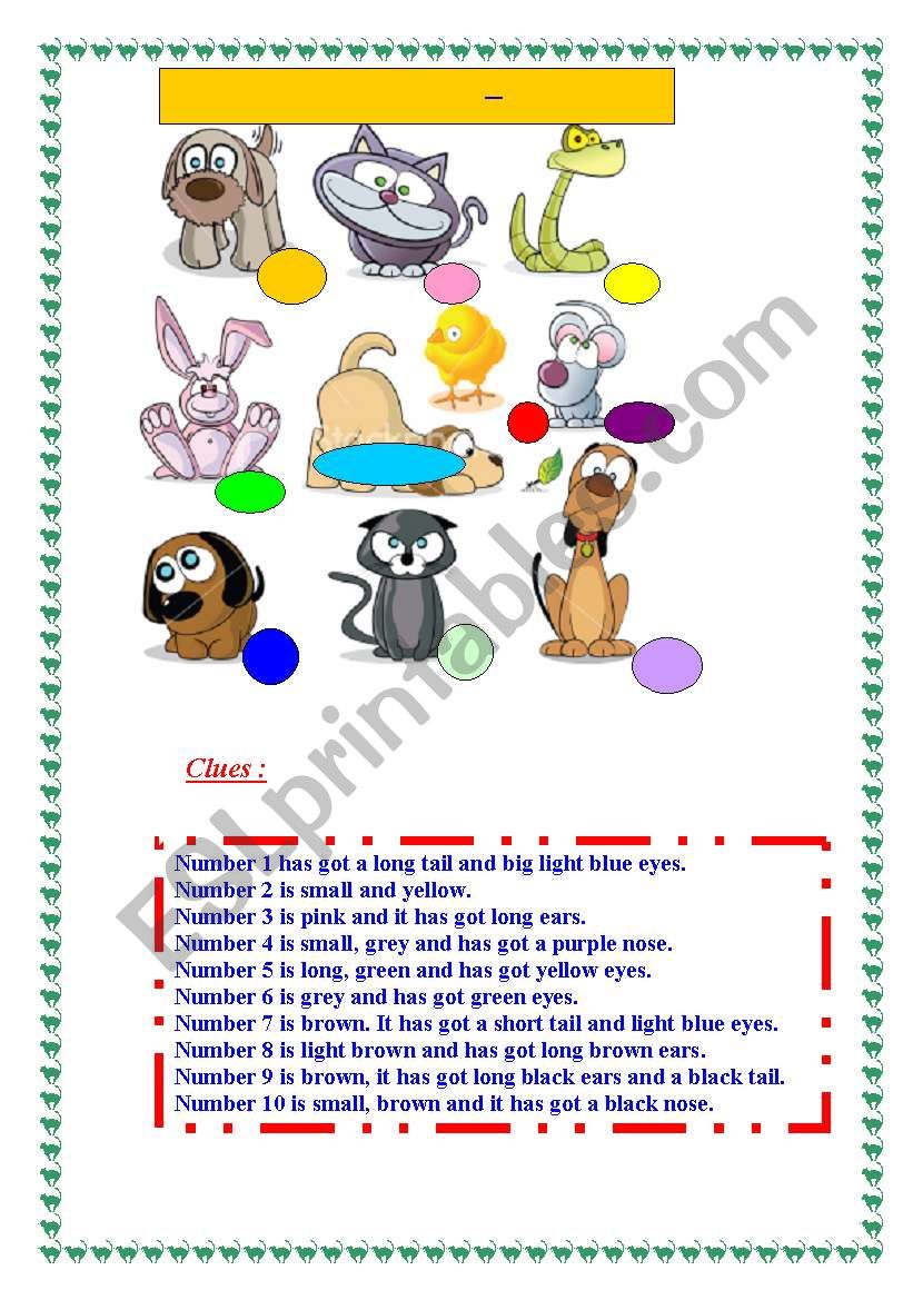 describing animals  worksheet