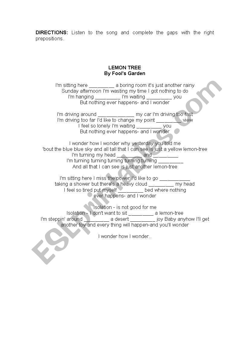 SONG: LEMON TREE worksheet