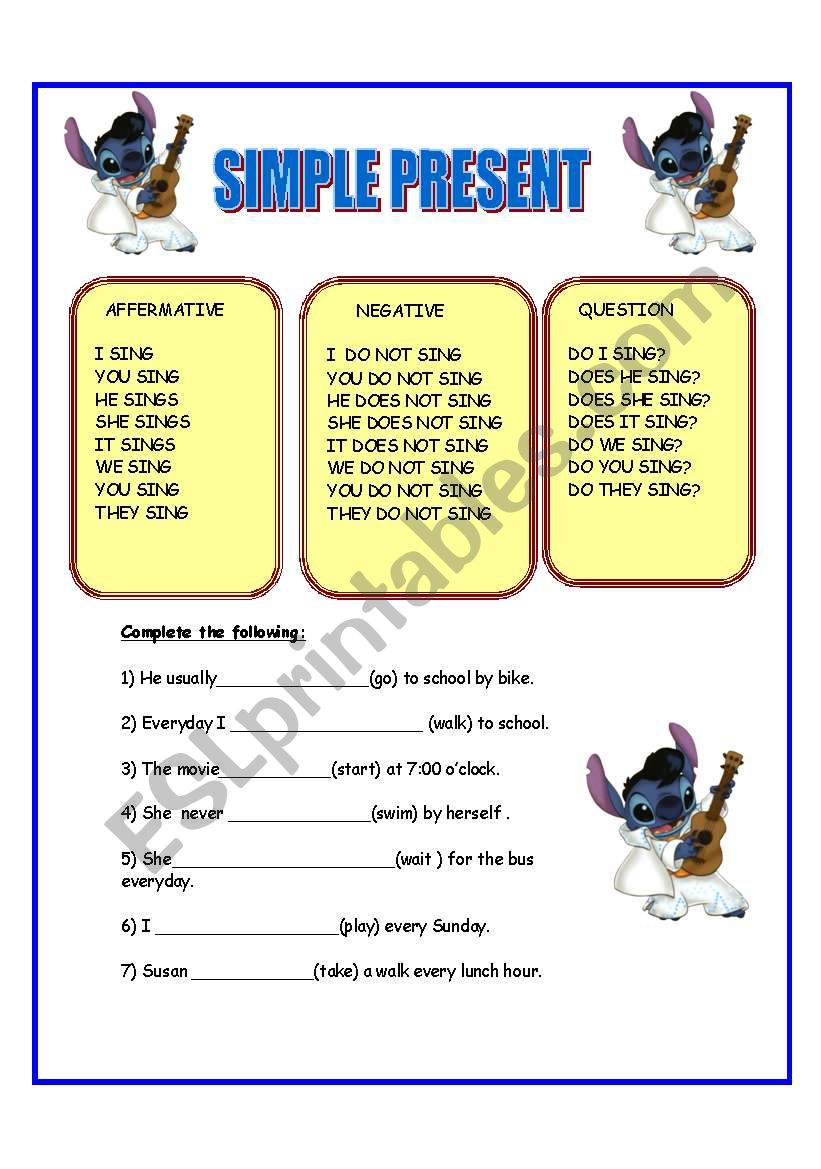 SIMPLE PRESENT EXERCISE worksheet