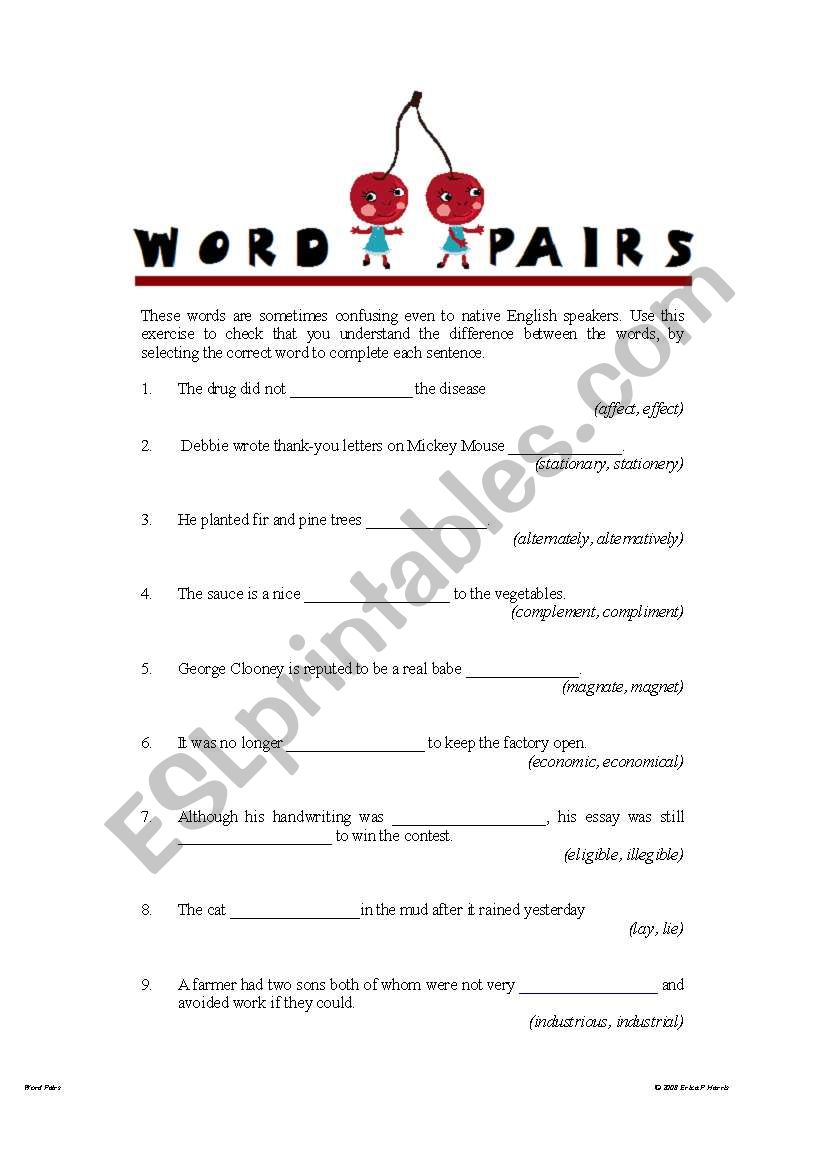 Word Pairs worksheet