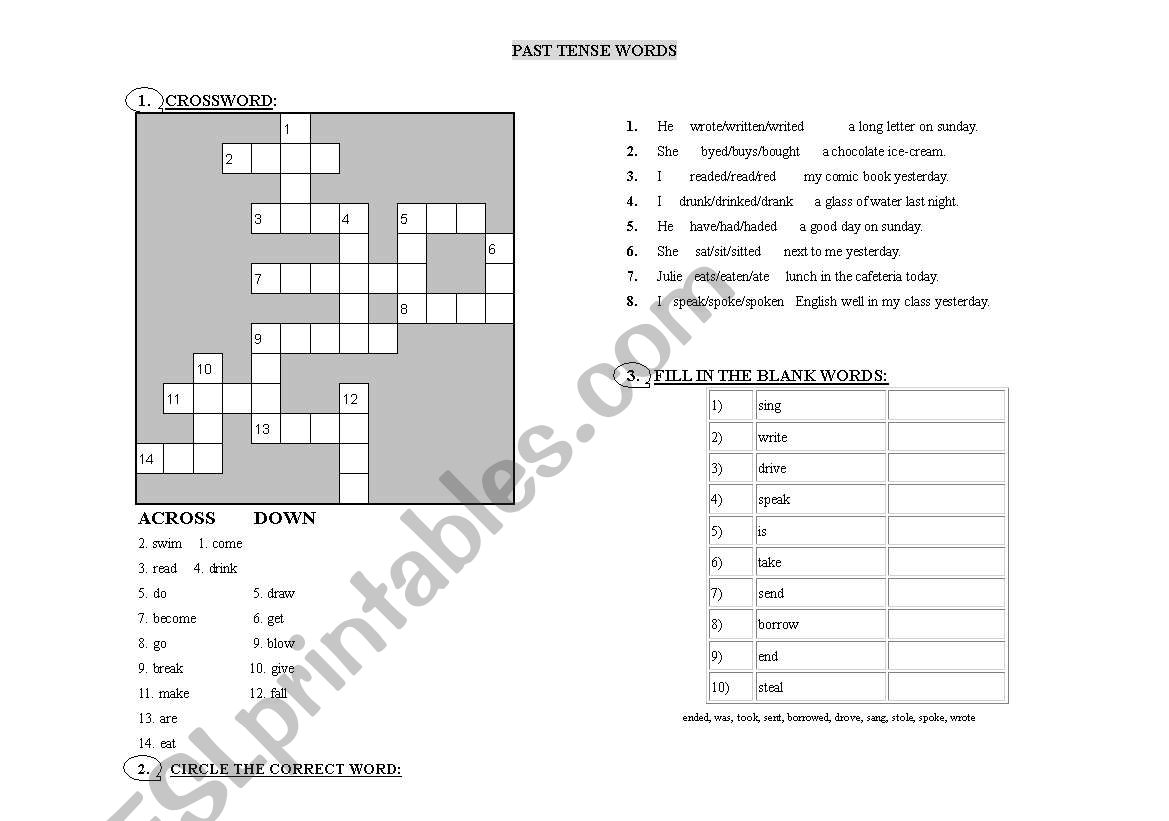 Past Tense - Crossword / Fill in Blanks