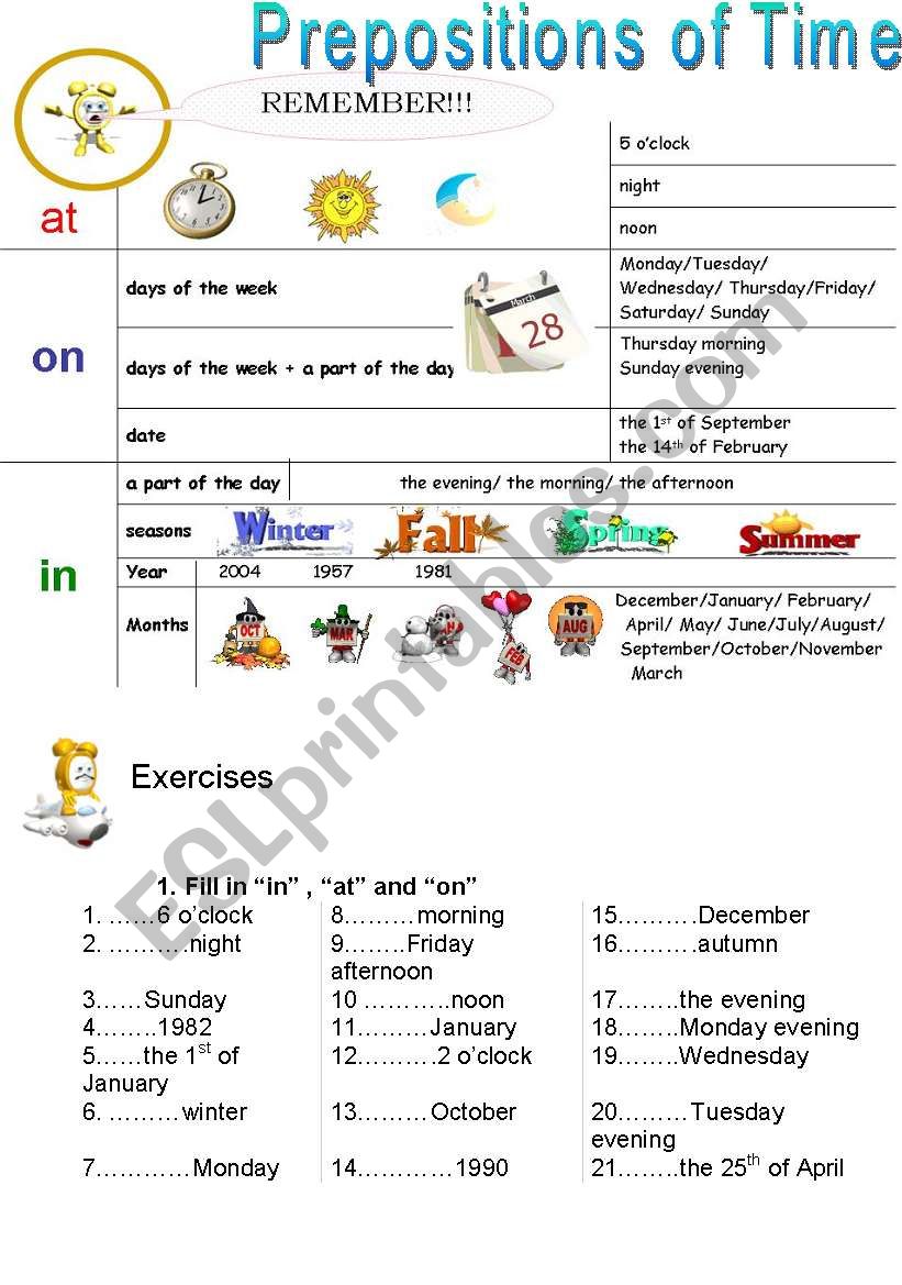 Prepositions of time worksheet