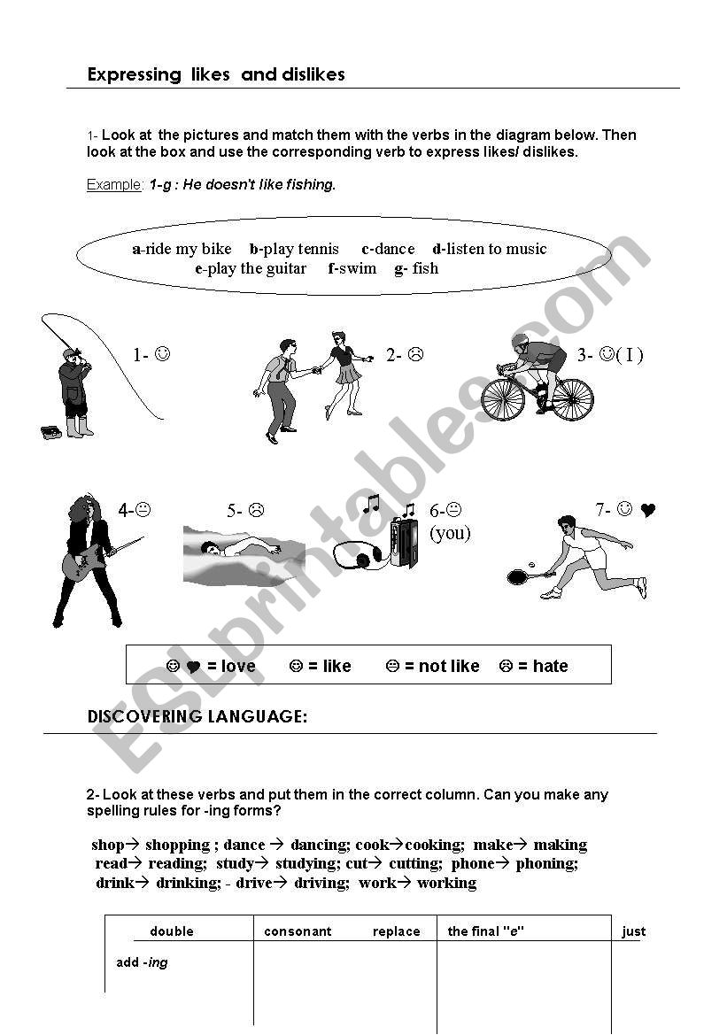 Likes and Dislikes worksheet