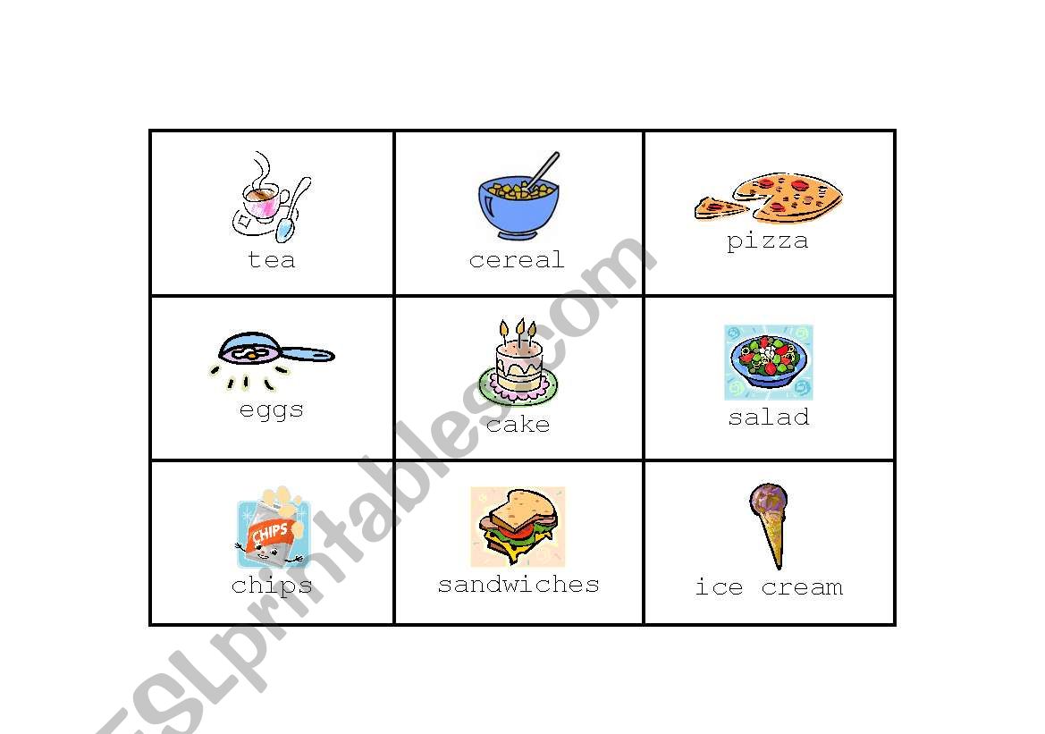 Activity cards for Food/Meal game - Set 2