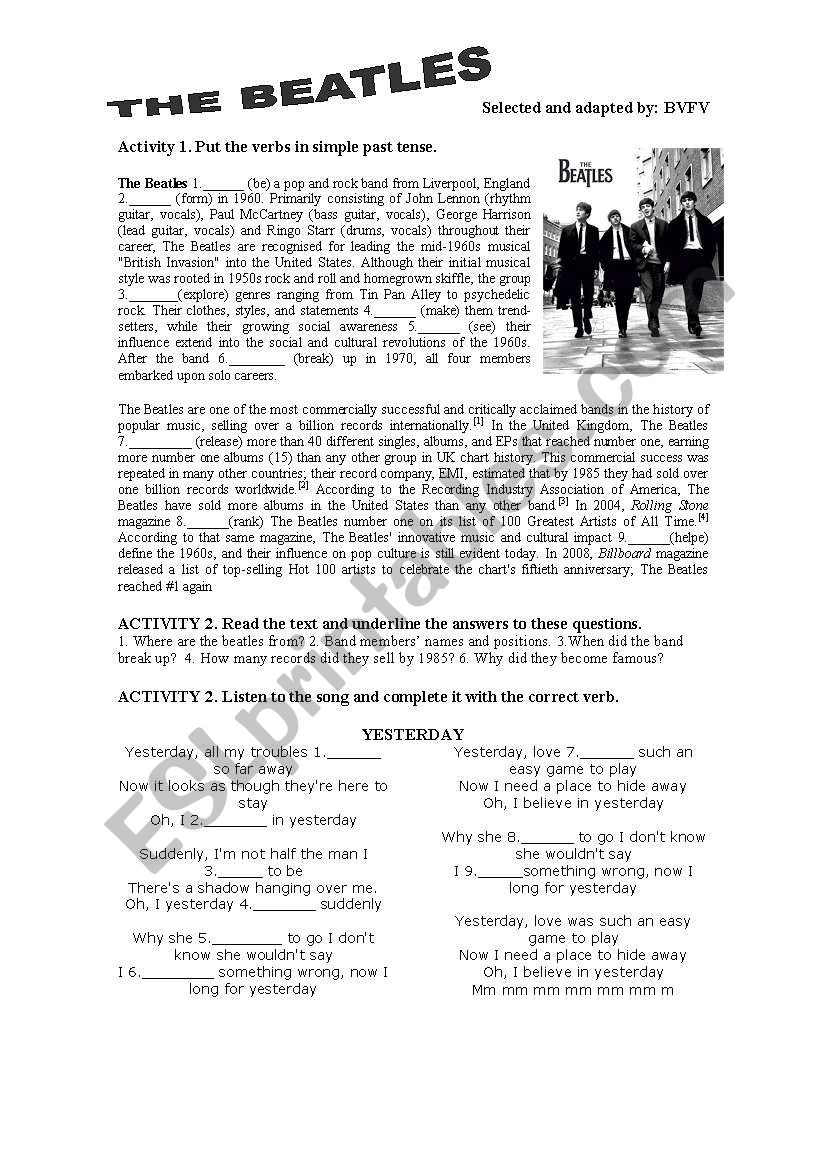 THE BEATLES STORY AND SONG worksheet
