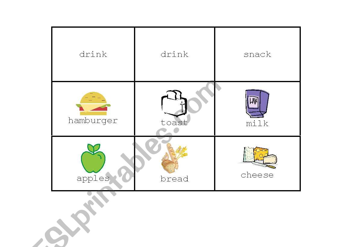 Activity cards for Food/Meal game - Set 1