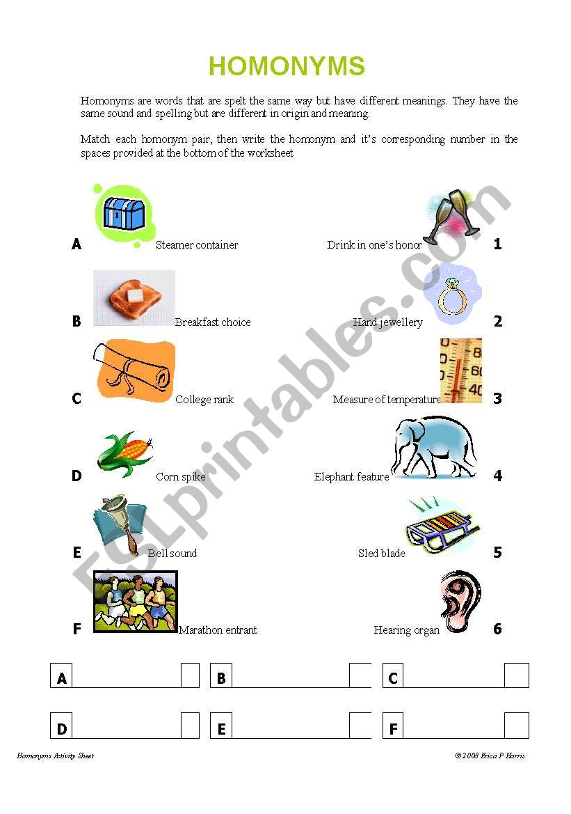 Homonyms worksheet