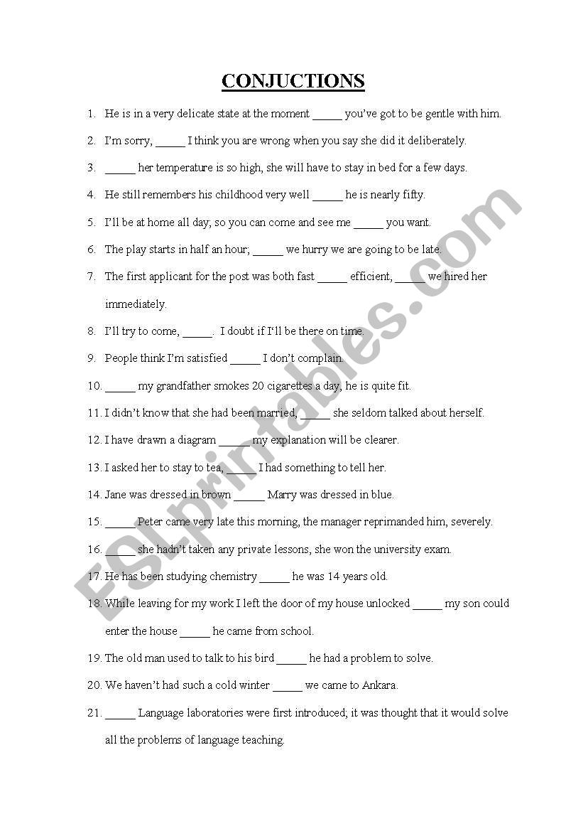 CONJUNCTIONS worksheet