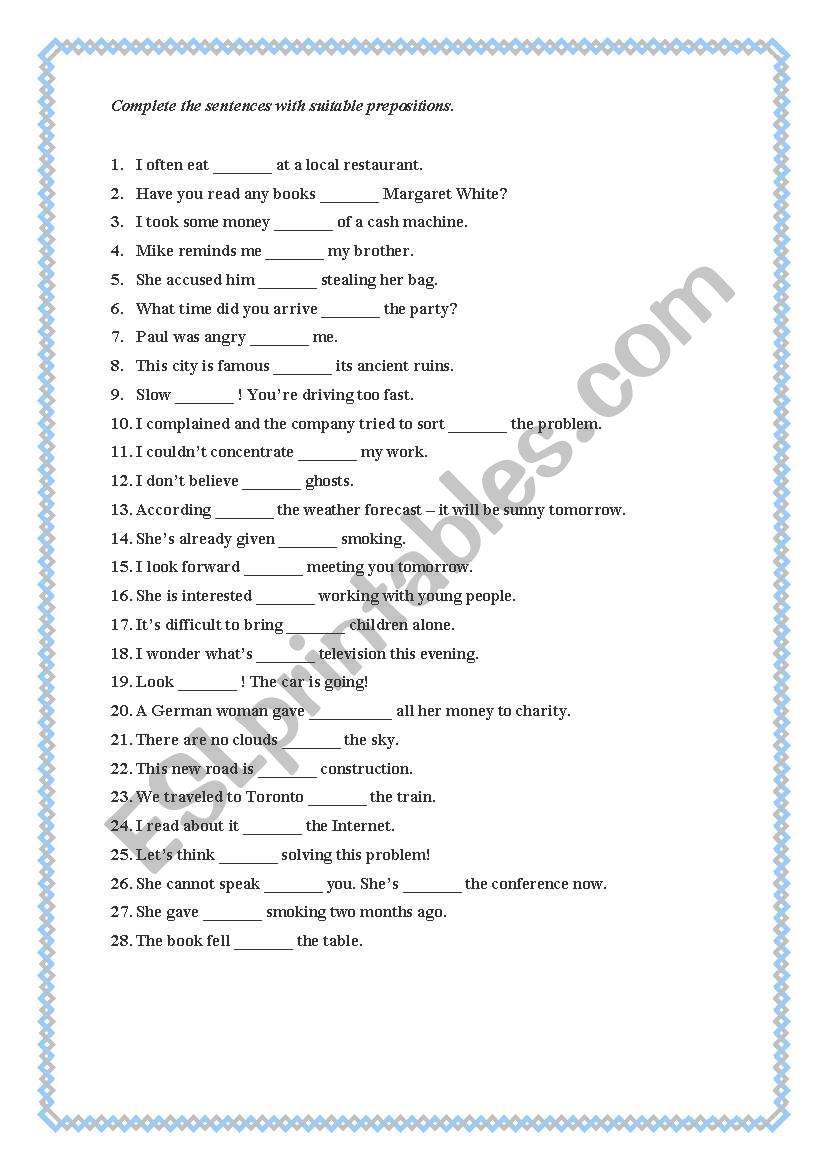 prepositions worksheet