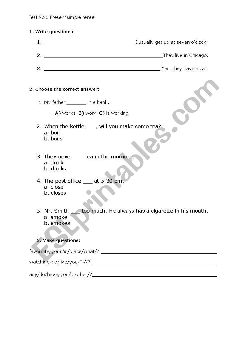 Present simple tense worksheet