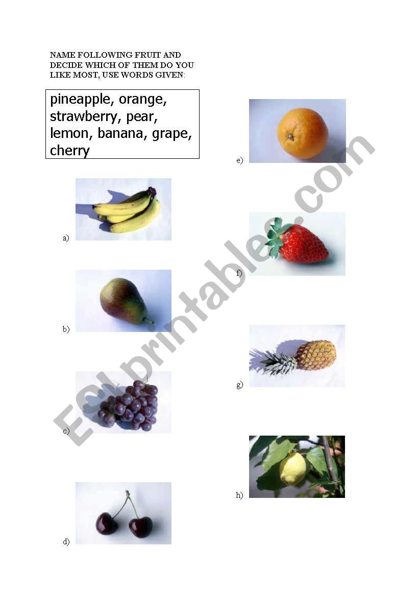 Fruit worksheet