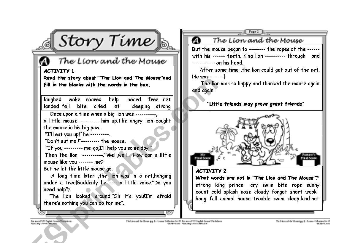 The lion and the mouse worksheet