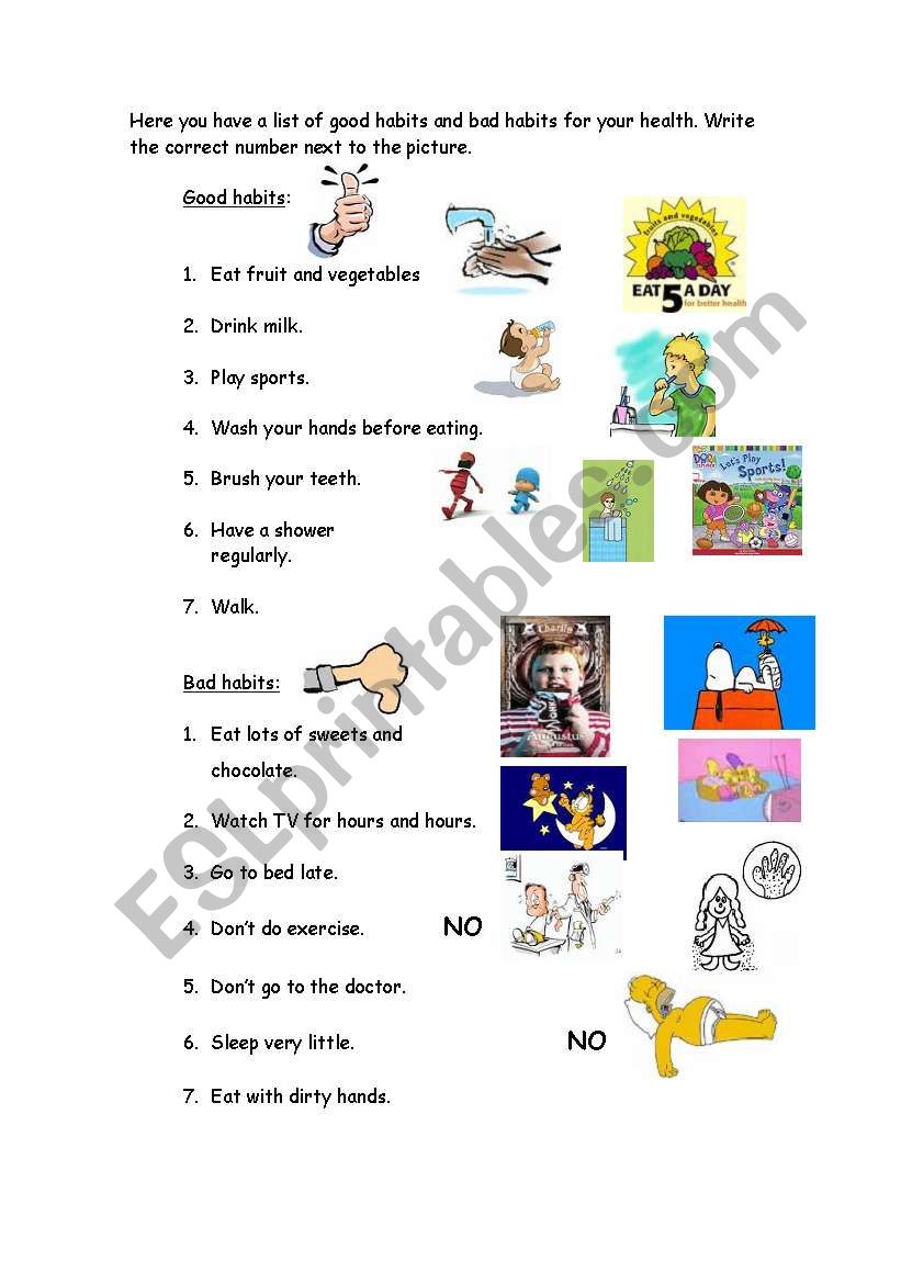 Good-Bad habits worksheet