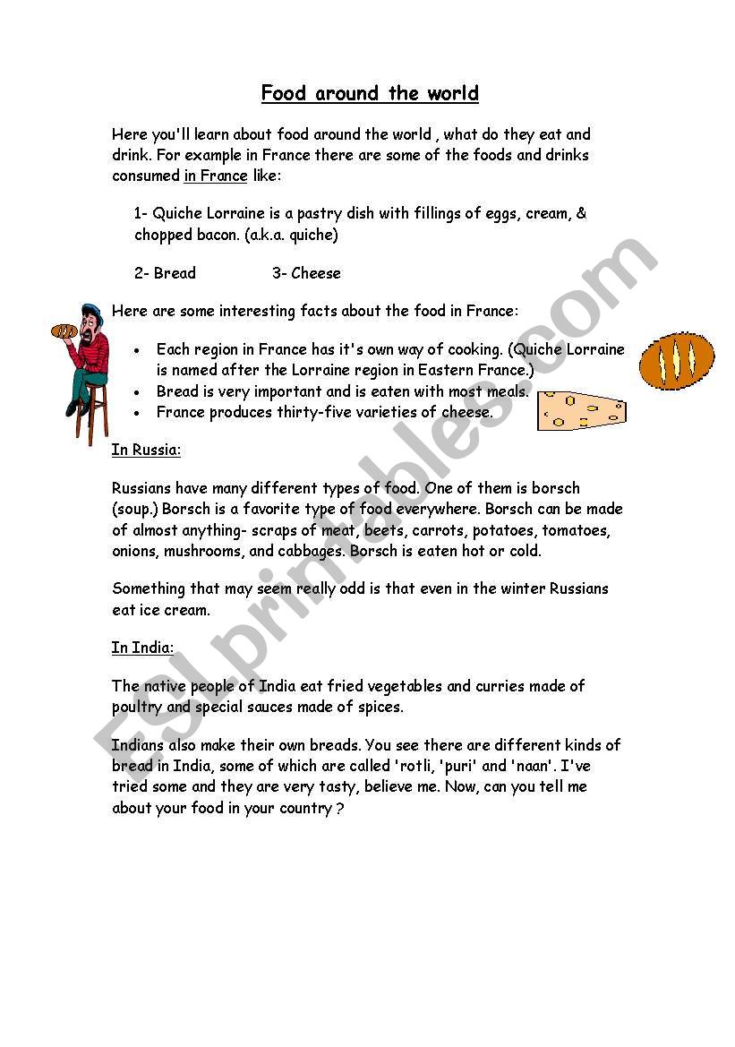 Food around the world worksheet