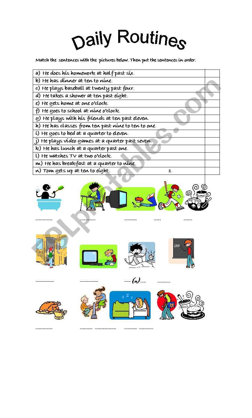 Daily routines worksheet