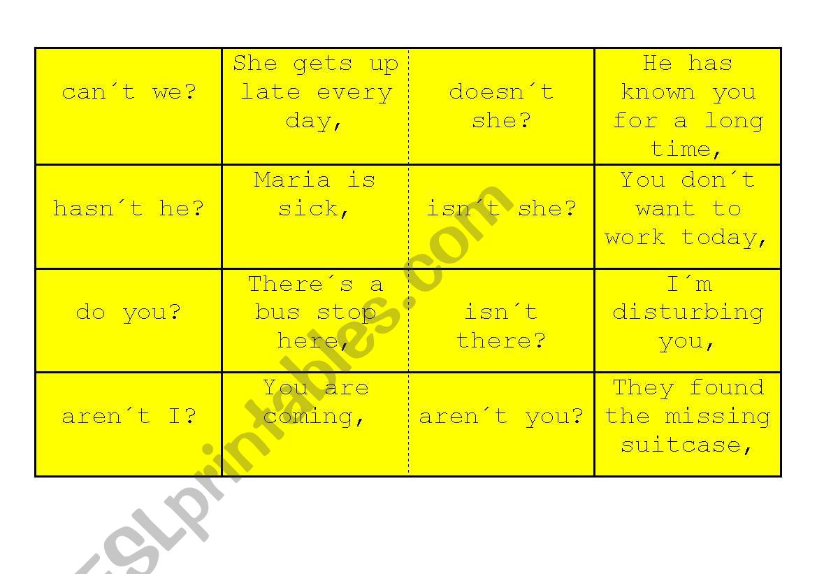 Tag questions - dominoe worksheet