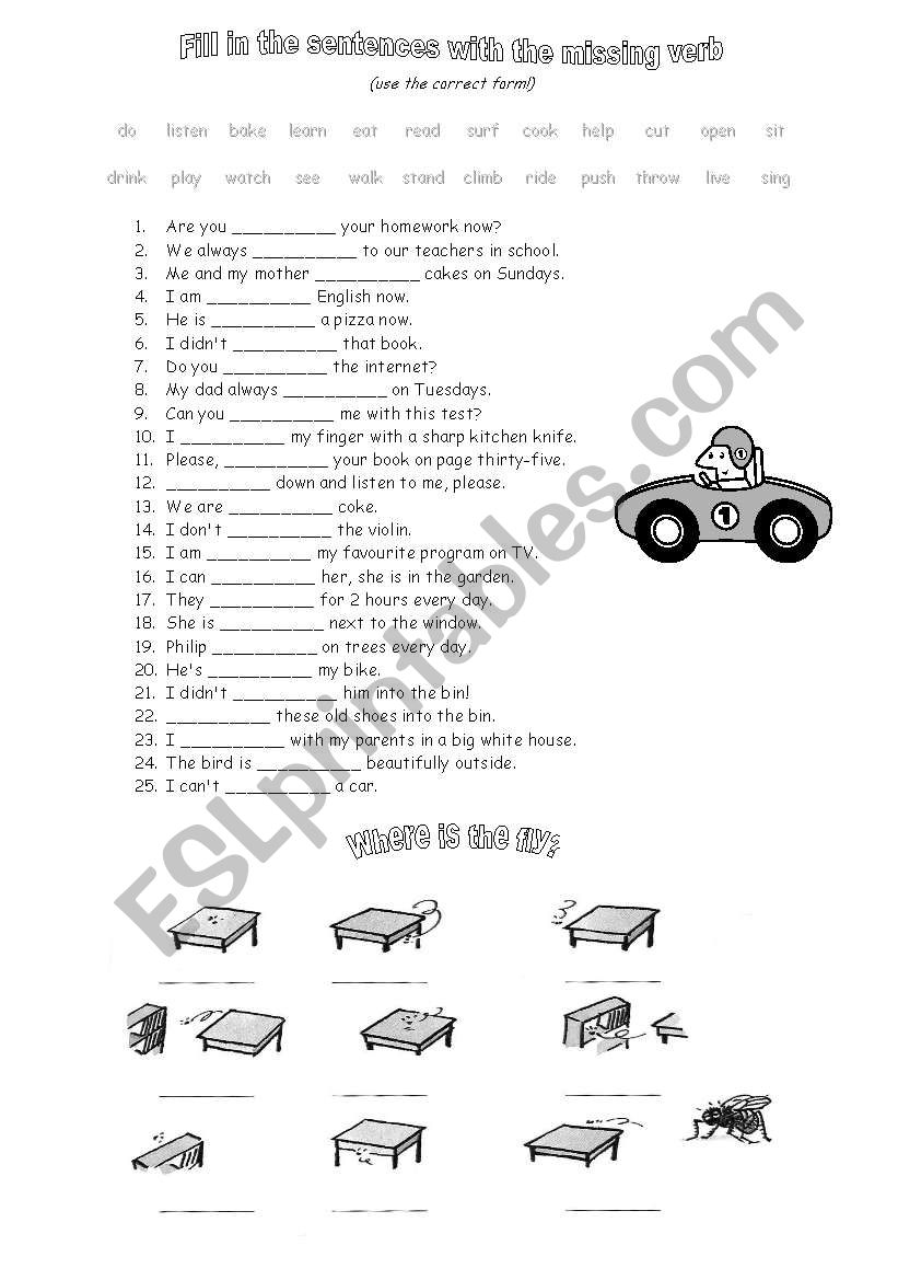 verbs and prep of place worksheet