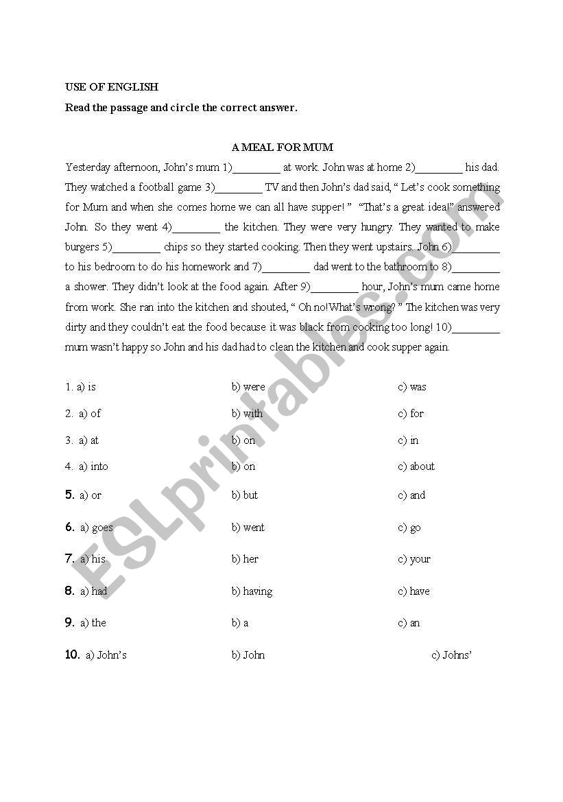 Use of English worksheet