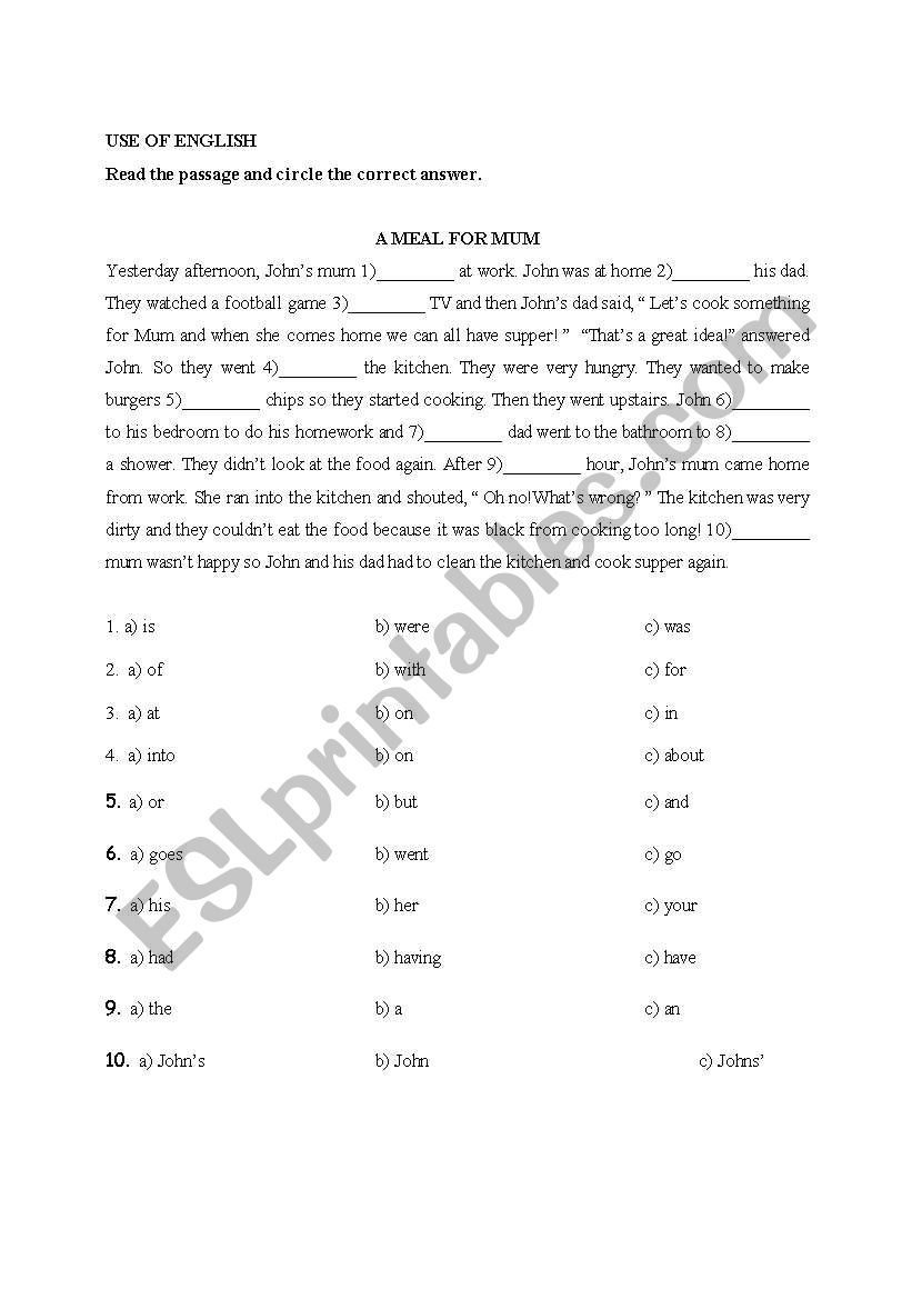 Use of English worksheet