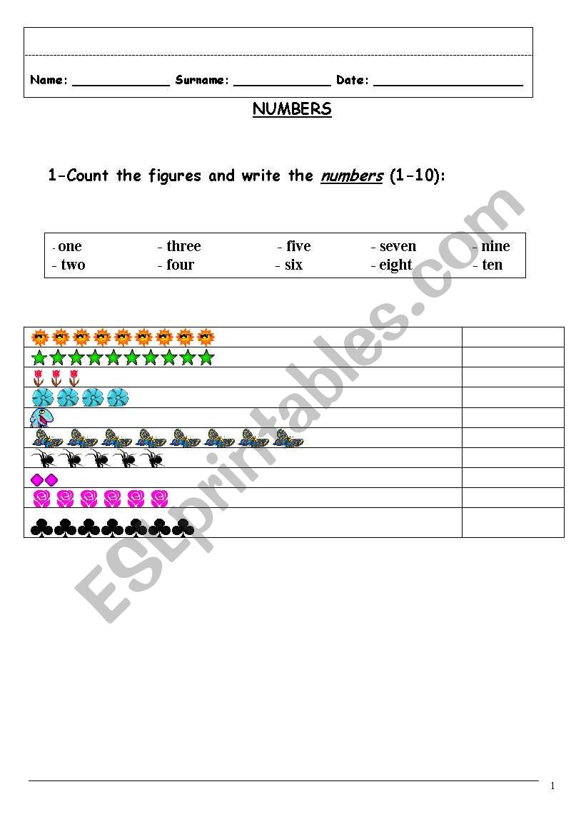 Numbers worksheet