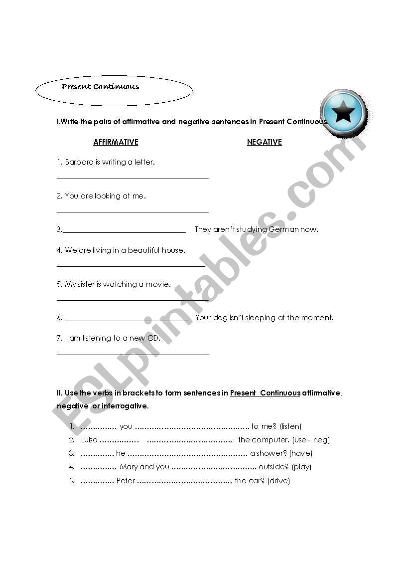 PRESENT CONTINUOUS worksheet