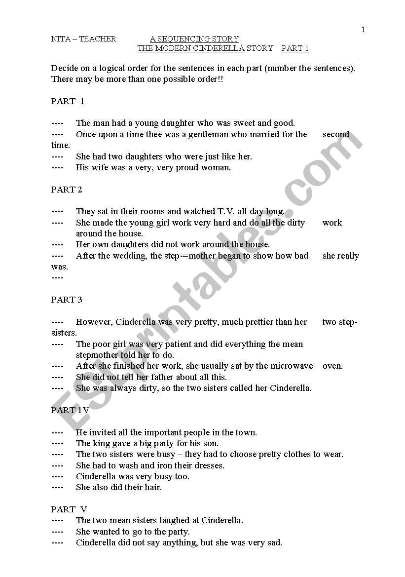 A SEQUENCING STORY worksheet