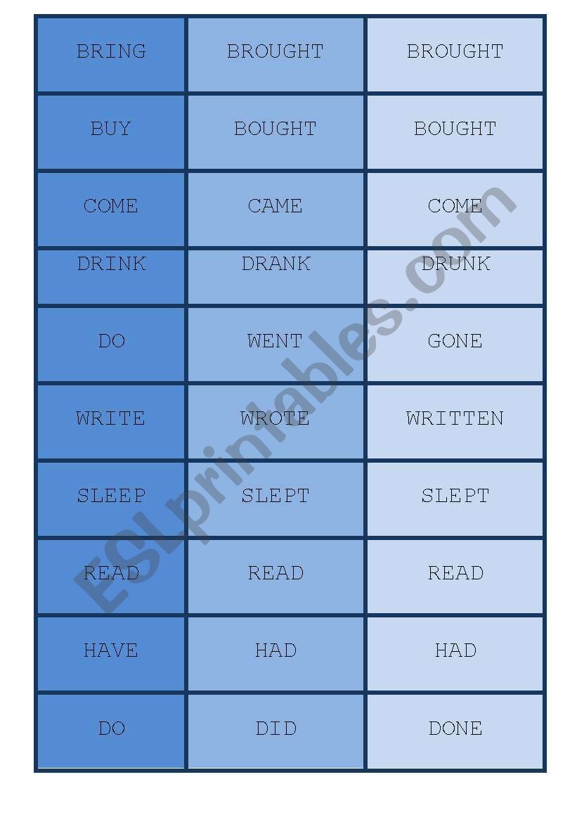 Verbs memory game worksheet