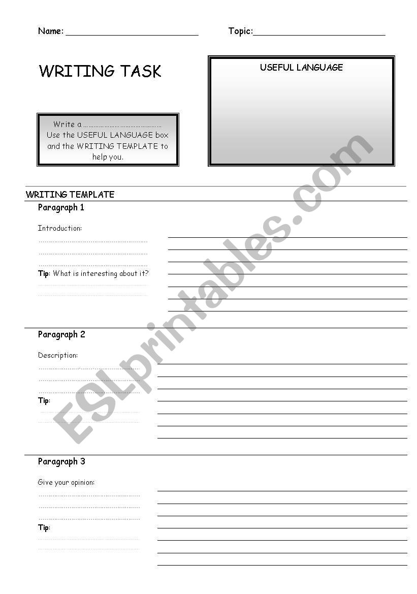 Writing Template worksheet