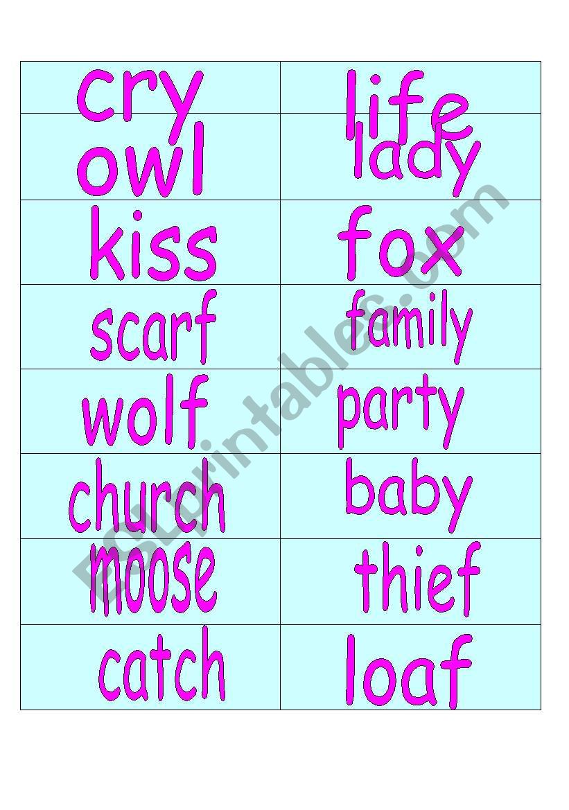 Word cards to go with my Plurals Pond Game