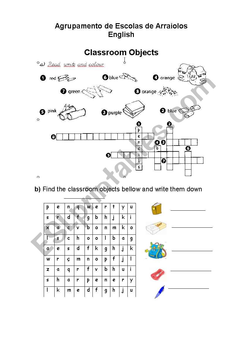 Classroom objects worksheet