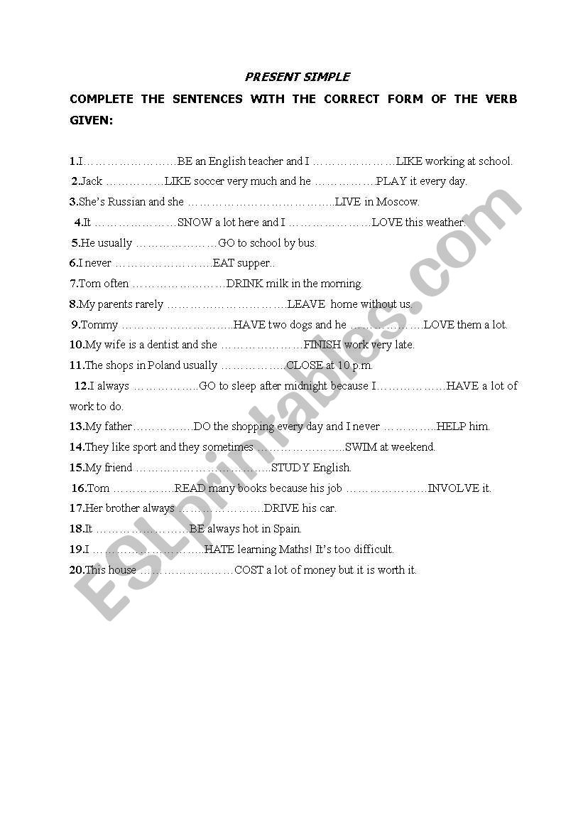 present simple worksheet