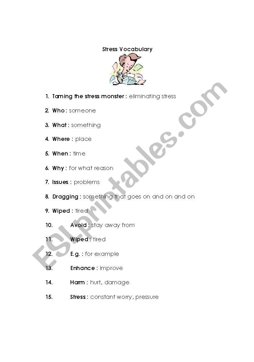 Stress Vocabulary worksheet