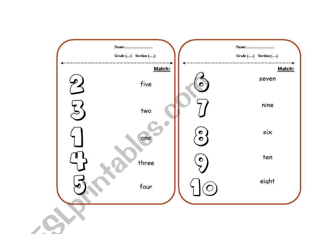 numbers worksheet