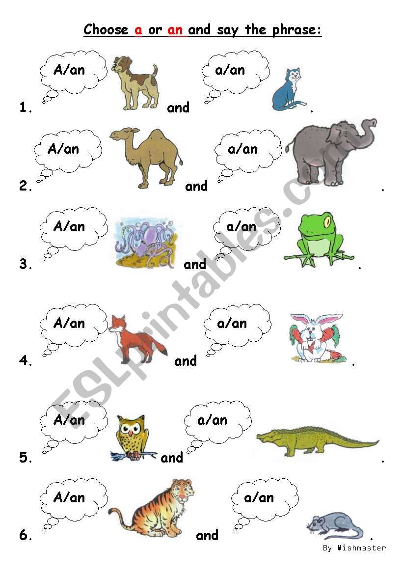 A/an worksheet for little kids