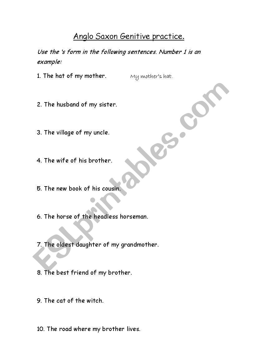 Anglo Saxon Genitive Practice worksheet