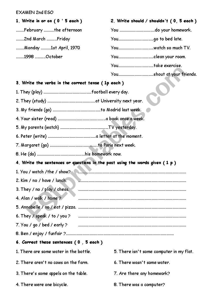 Examen 2 ESO worksheet