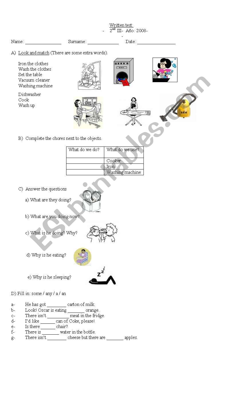 written test worksheet