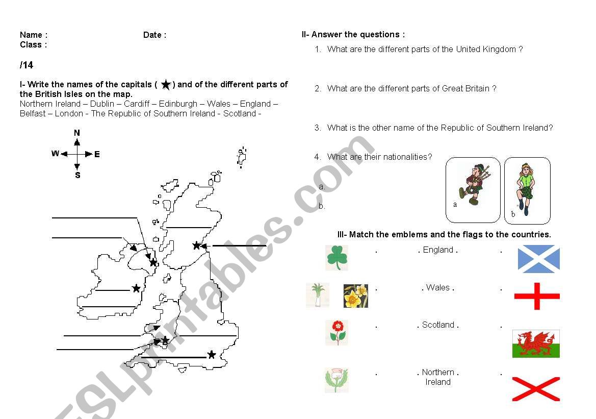 Test on the British Isles (different parts, nationalities, flags, emblems)