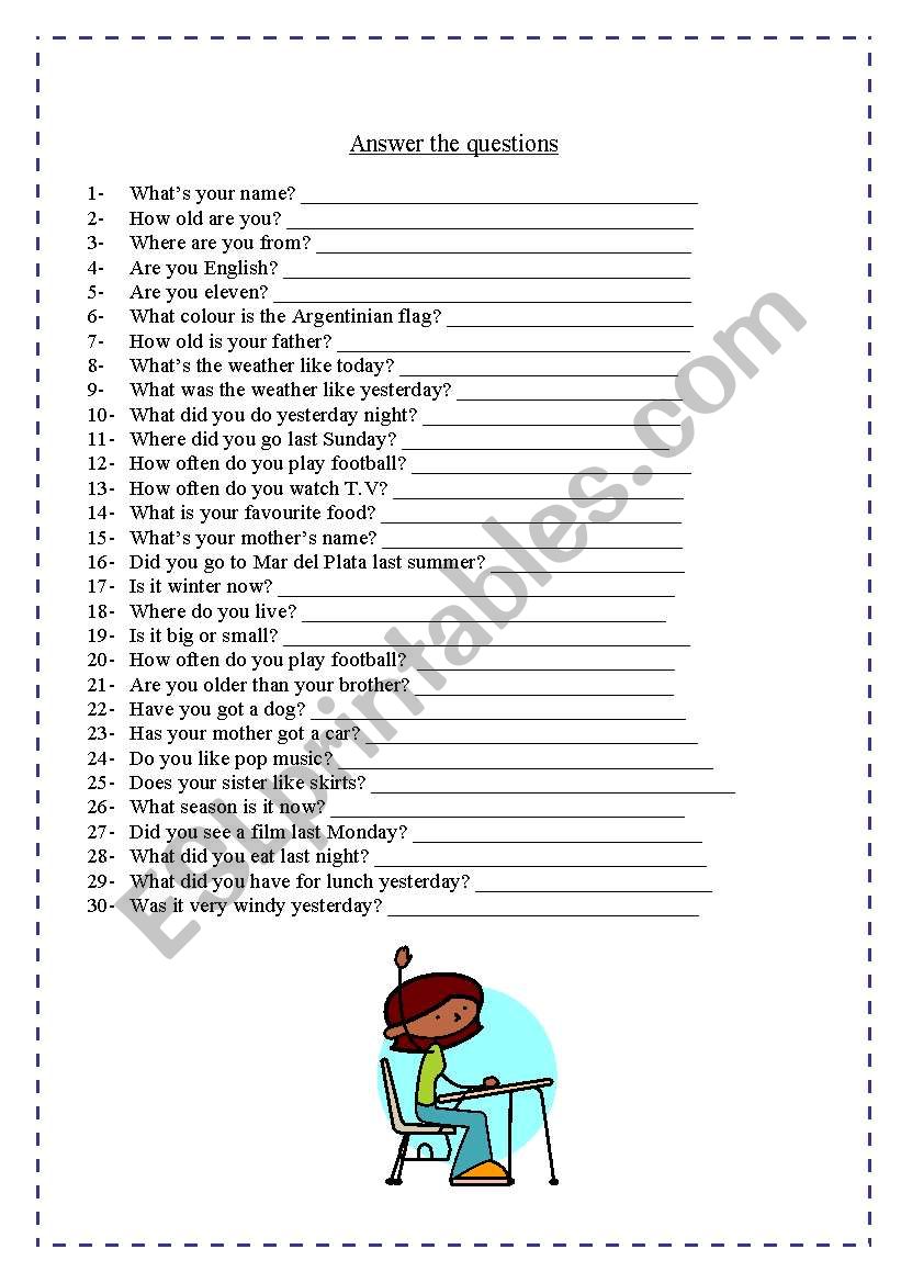answer the questions  worksheet