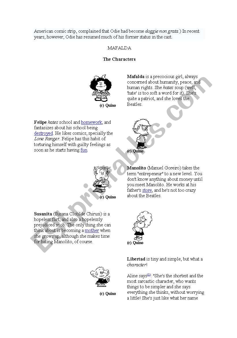 reading comic worksheet