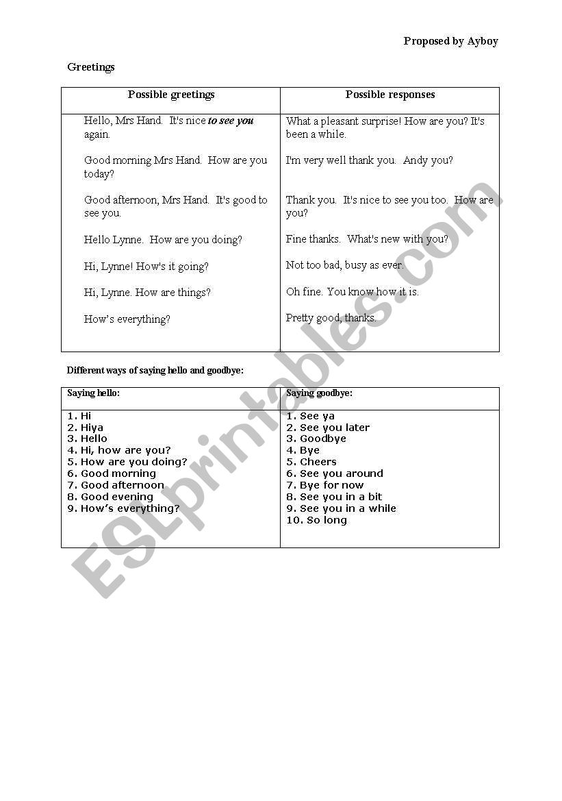 greetings worksheet