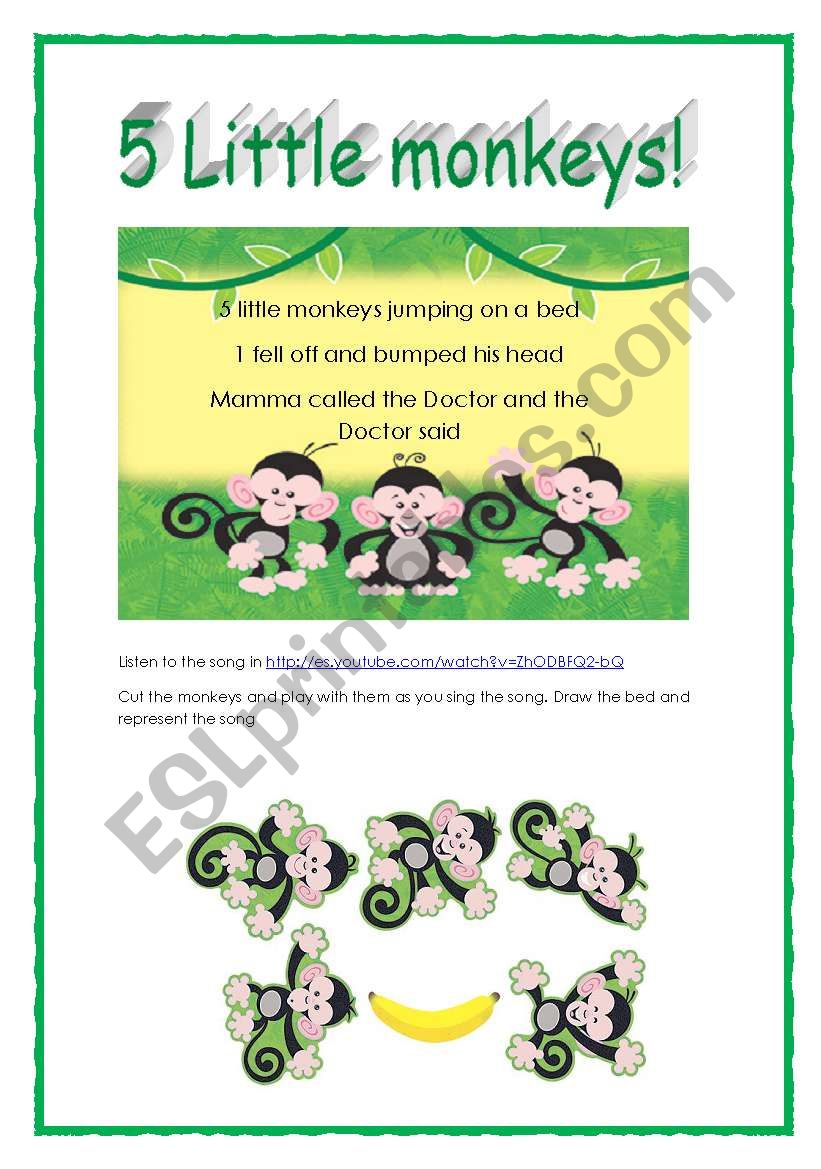 5 little monkeys song! worksheet