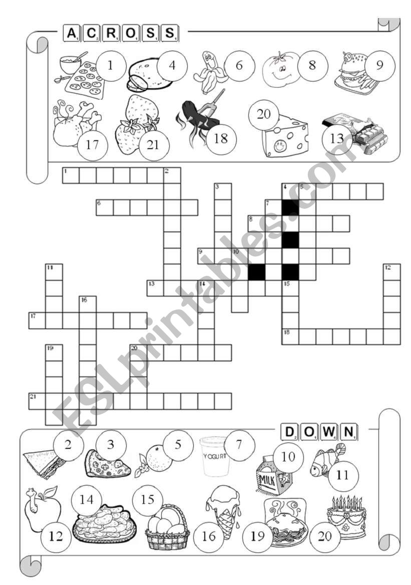 Food crossword worksheet